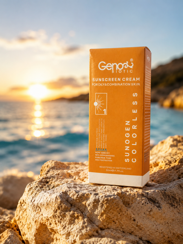 کرم ضد آفتاب ژنو بایوتیک مخصوص پوست های چرب و مختلط بی رنگ فاقد چربی SPF50 شماره ۱