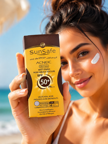 کرم ضد آفتاب سان سیف مناسب پوست های چرب و آکنه ای بژ طبیعی SPF50 شماره ۴